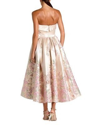  Strapless Brocade A Line Midi Dress