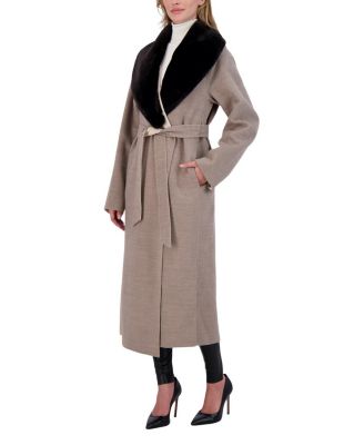  Detachable Shearling Lamb Collar Wool Coat