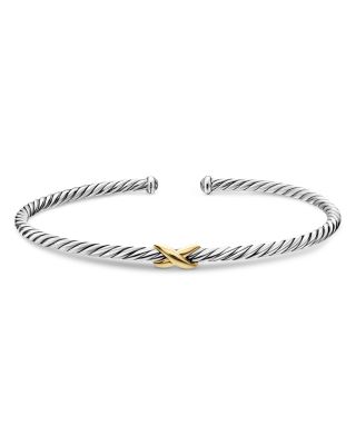 Micro Cable Flex&reg; Petite X Bracelet in Sterling Silver with 14K Yellow Gold, 2.6mm