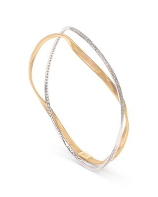 Diamond Double Layer Crossover Bangle Bracelet in 18K Yellow & White Gold, 0.71 tcw