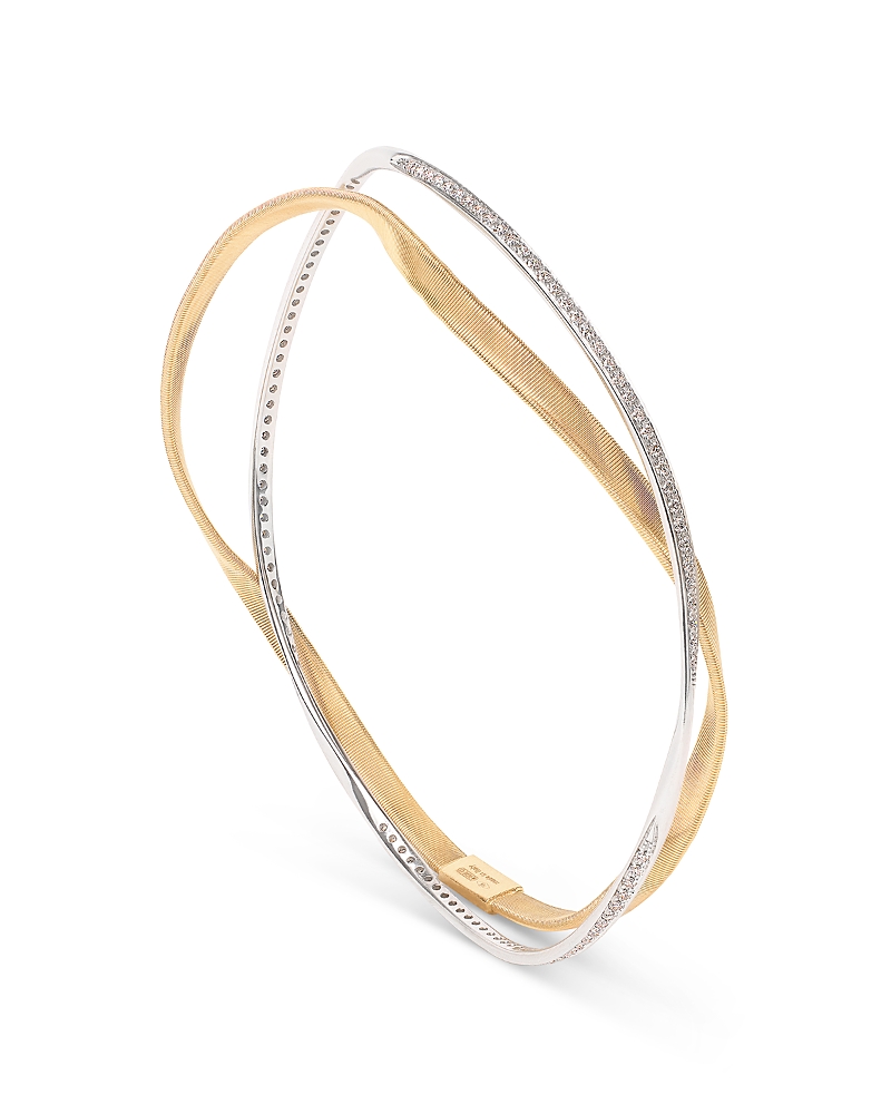 Marco Bicego Diamond Double Layer Crossover Bangle Bracelet in 18K Yellow & White Gold, 0.71 tcw