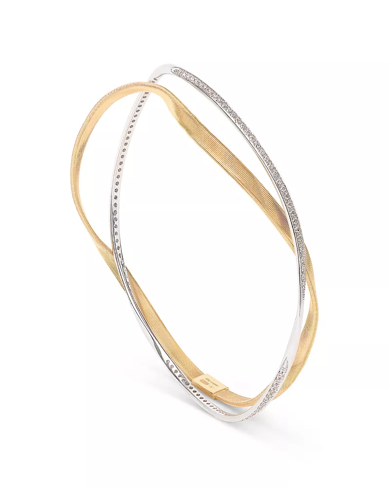 Marco Bicego Diamond Double Layer Crossover Bangle Bracelet in 18K Yellow & White Gold, 0.71 tcw