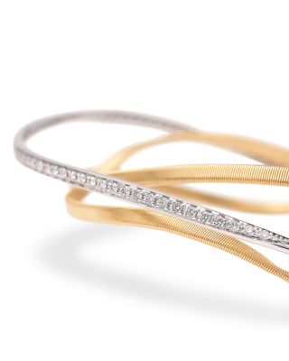 Diamond Triple Layer Crossover Bangle Bracelet in 18K Yellow & White Gold, 0.76 tcw