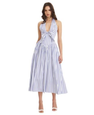 Mackenna Stripe Halter Smock Back Maxi Dress
