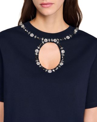 Rhinestone Open Work Tee