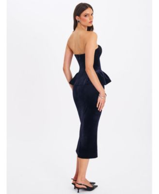  Pascha Lace Applique Strapless Peplum Maxi Dress