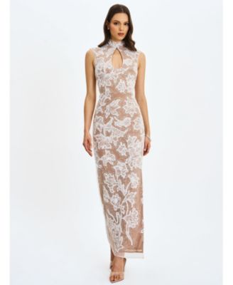  Tavia Beaded Teardrop Neckline Maxi Dress