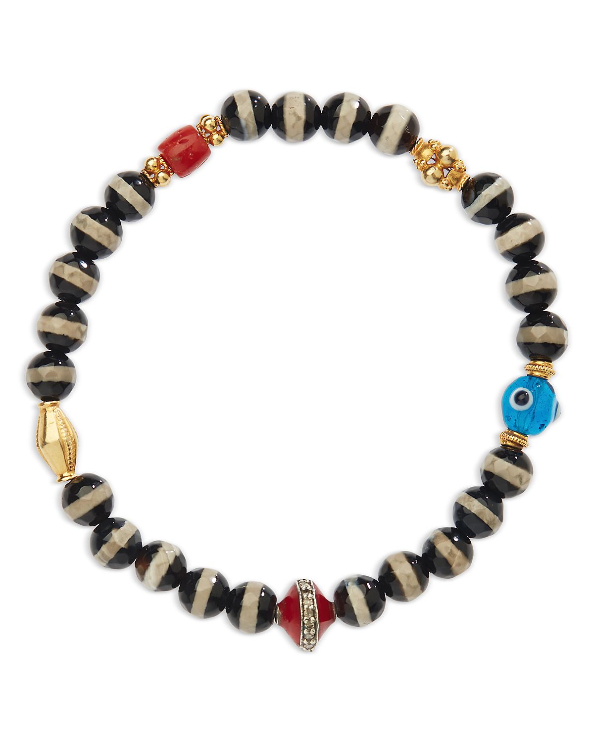 Ileana Makri Multi Stone & Gray Diamond Striped Bead Stretch Bracelet