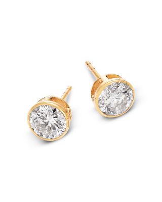 Luxe Collection Certified Lab Grown Diamond Bezel Stud Earrings in 14K Gold, 2.0 tcw