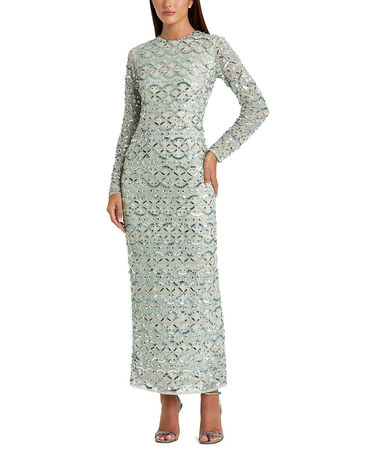 Mac Duggal Geometric Embellished Long Sleeve Dress