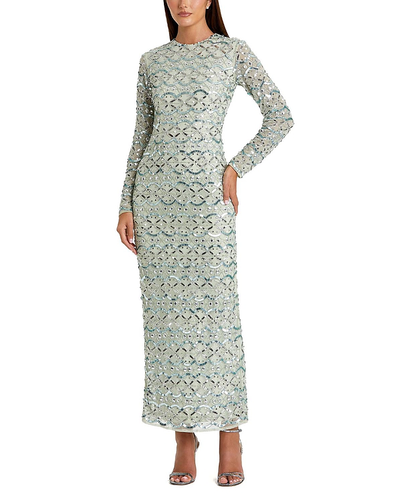 Mac Duggal Geometric Embellished Long Sleeve Dress