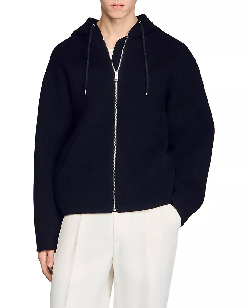 Sandro Hooded Zipper Wool Jacket