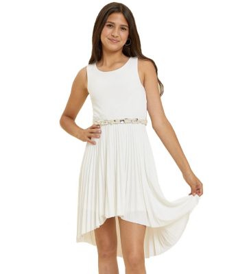  Girls' Pleated High Low Dress with Belt - Big Kid