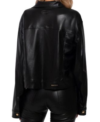 Faux Leather Oversized Leo Jacket in Black