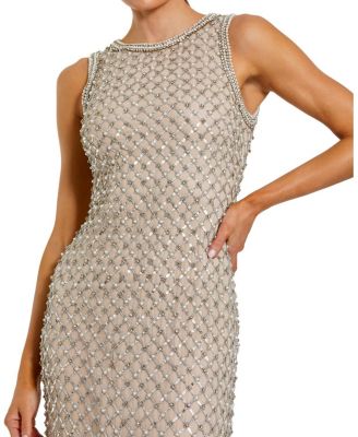 Sequin Mesh High Neck Column Sleeveless Gown