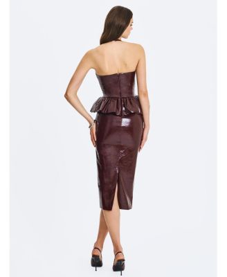  Jaslene Peplum Faux Leather Halter Midi Dress