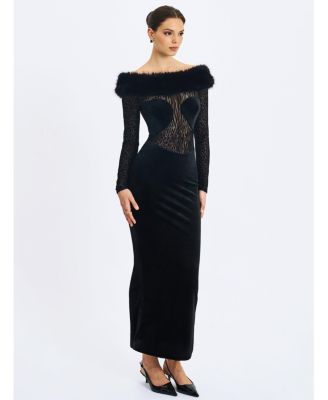  Alexis Animal Print Fur Boatneck Maxi Dress