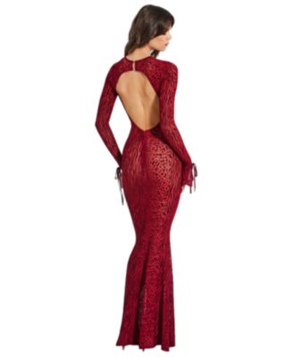  Waylynn Burnout Velvet Detail Mesh Backless Maxi Dress