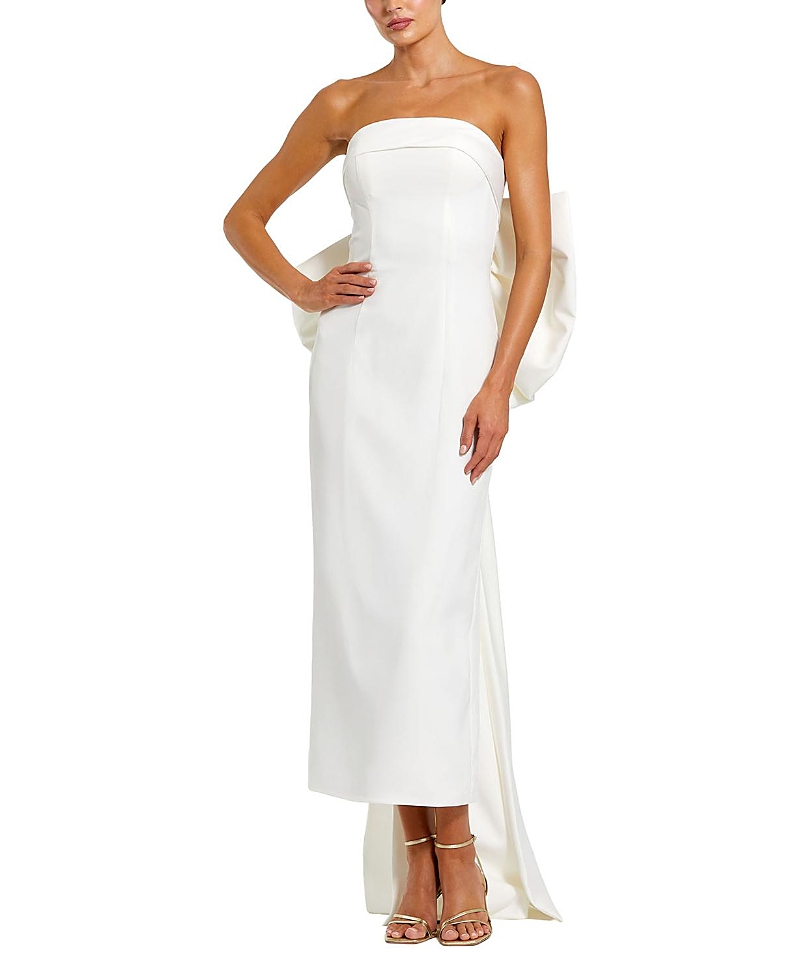 Mac Duggal Strapless Satin Column Ankle Dress with Bow Detail