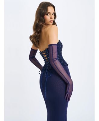  Orabelle Beaded Peplum Mermaid Gown with Lace-up Back