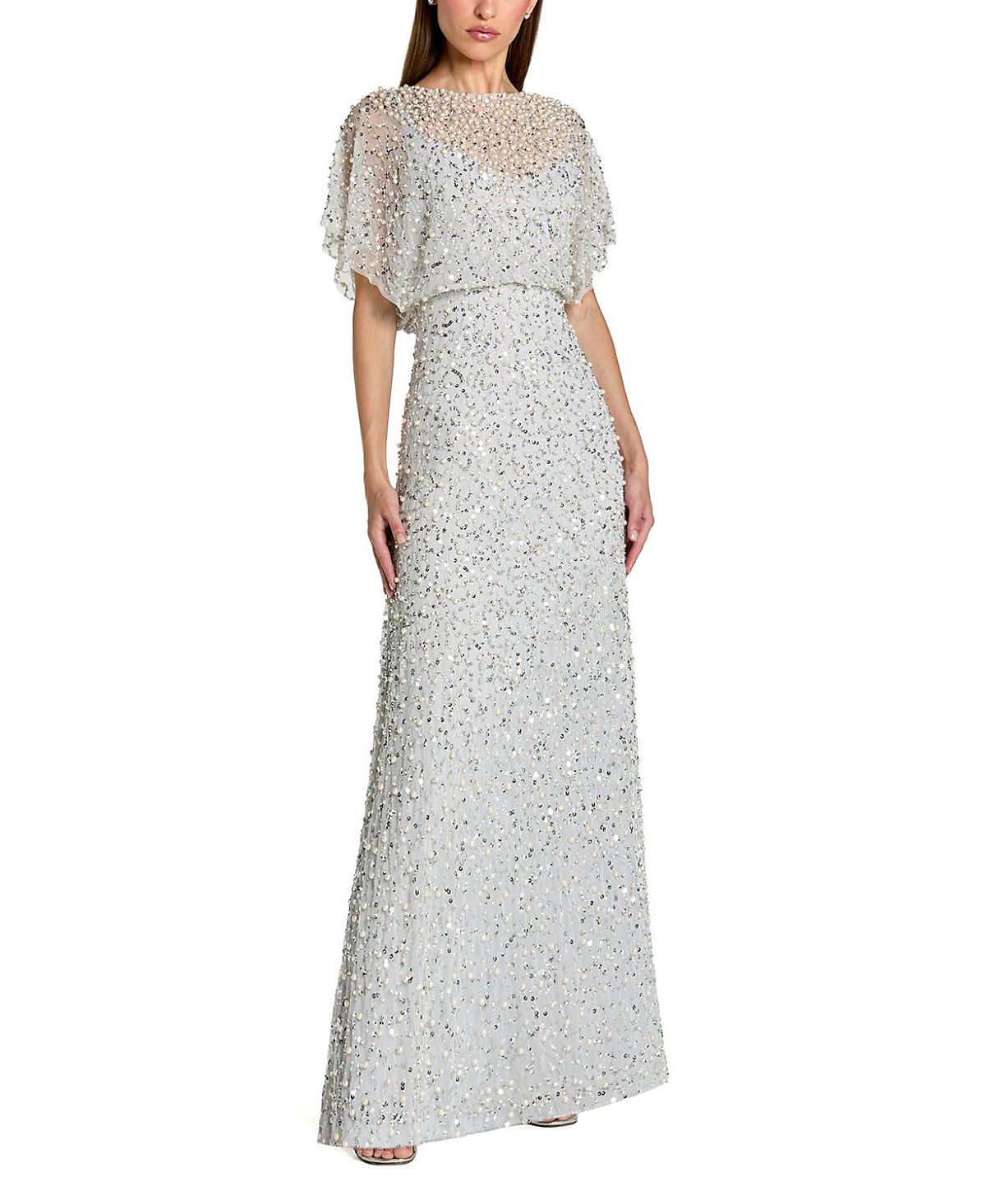 Mac Duggal Beaded Mesh Gown With Shawl