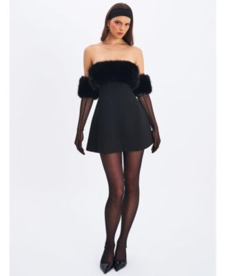  Evelyn Fur-Trimmed Mini A-Line Dress