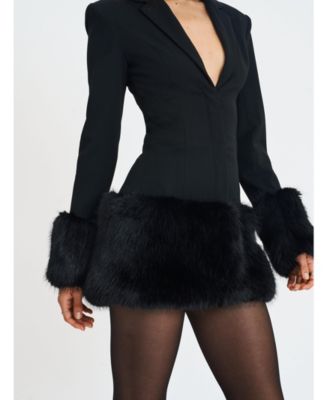 Wenona Fur Trimmed V-Neck Mini Blazer Dress