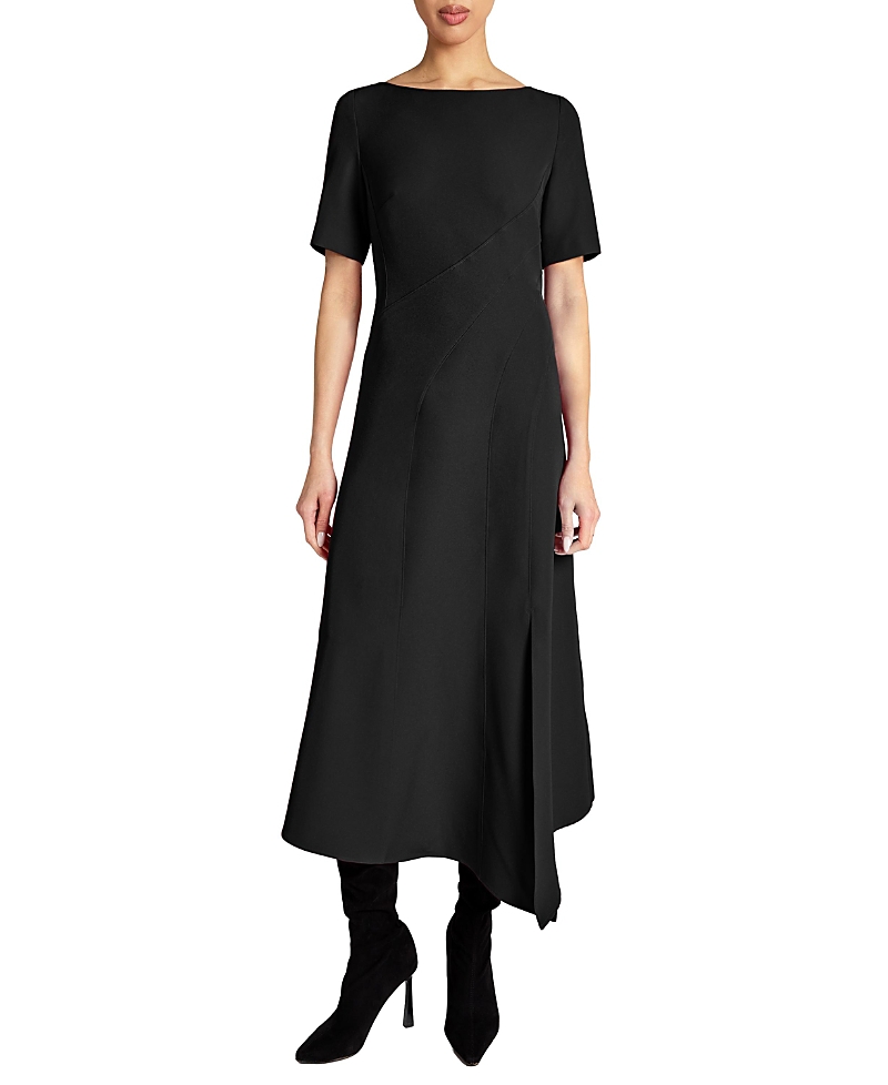 Santorelli Inez Short Sleeve Midi A Line Dress in Soft Stretch Crepe