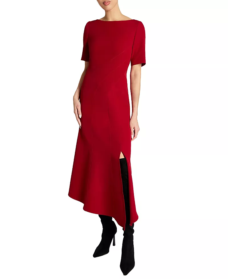 Santorelli Inez Short Sleeve Midi A Line Dress in Soft Stretch Crepe