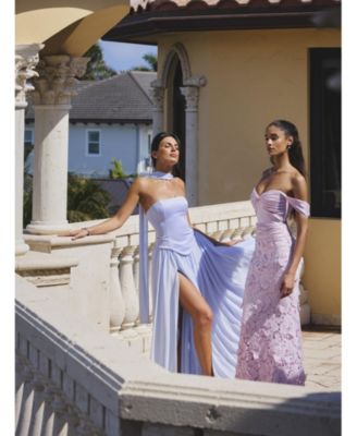  Qianna Peplum Top Chiffon Gown with Scarf