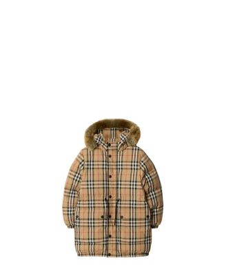Boys' Faux Fur Trim Check Nylon Puffer Coat - Little Kid, Big Kid