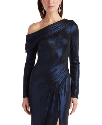  Toryn Metallic Pleated Draped Gown