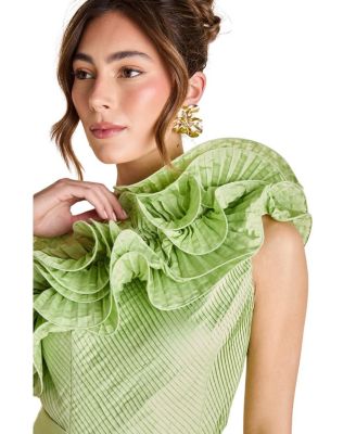 One Shoulder Pleated Skirt Maxi Dress