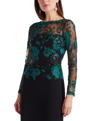 Beacon Belted Embroidered Illusion Gown