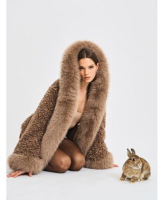  Kali Jumbo Faux Fur Trimmed Teddy Coat with Hood