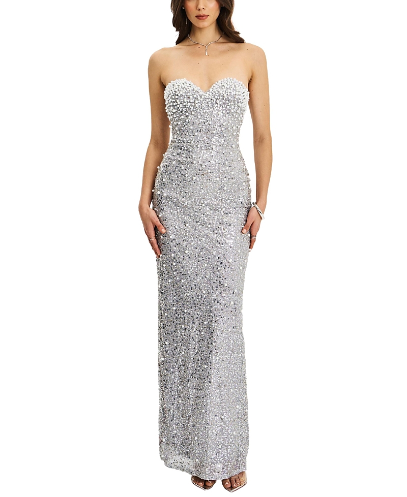Miss Circle Noelle Sequin Faux Pearl Embellished Maxi Dress