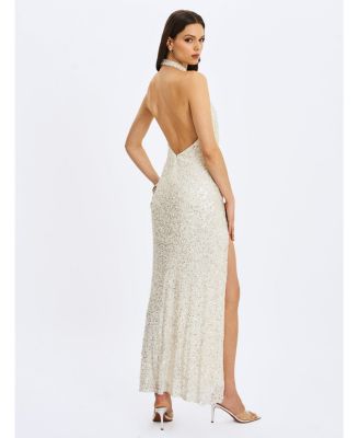  Niamh Beaded Cowl Halter Backless Maxi Dress