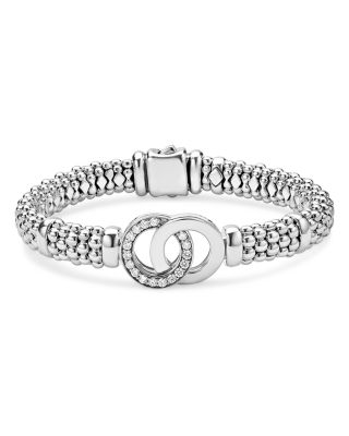 Sterling Silver Signature Caviar Diamond Interlocking Circle Beaded Bracelet
