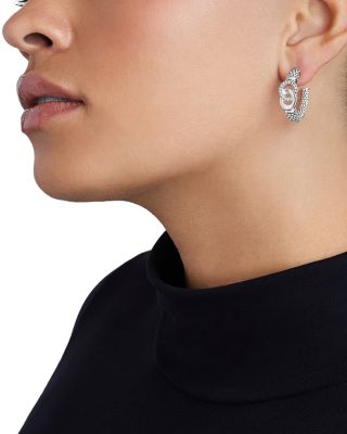 Sterling Silver Signature Caviar Diamond Interlocking Hoop Earrings