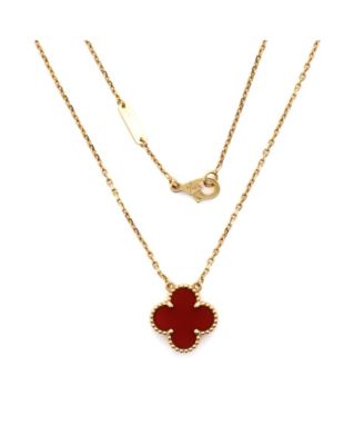 Vintage Alhambra Pendant Necklace 18K Gold and Carnelian, 14.5 - 16.25"
