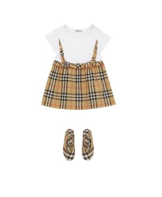 Girls' Check Trim Stretch Cotton Dress - Little Kid