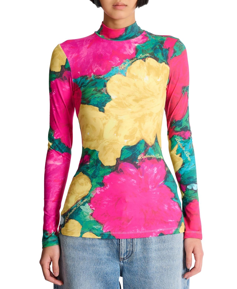 Balmain Printed High-Neck Top
