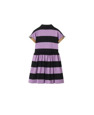 Girls' Check Trim Striped Cotton Shirt Dress - Little Kid, Big Kid