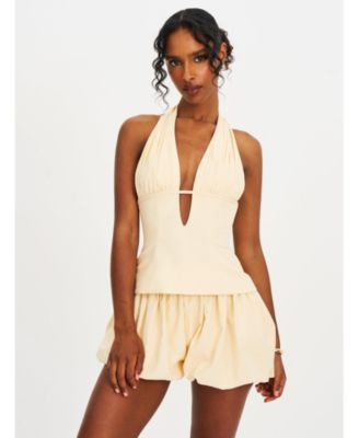  Quinzella Smock Back Halter Neck Linen Top