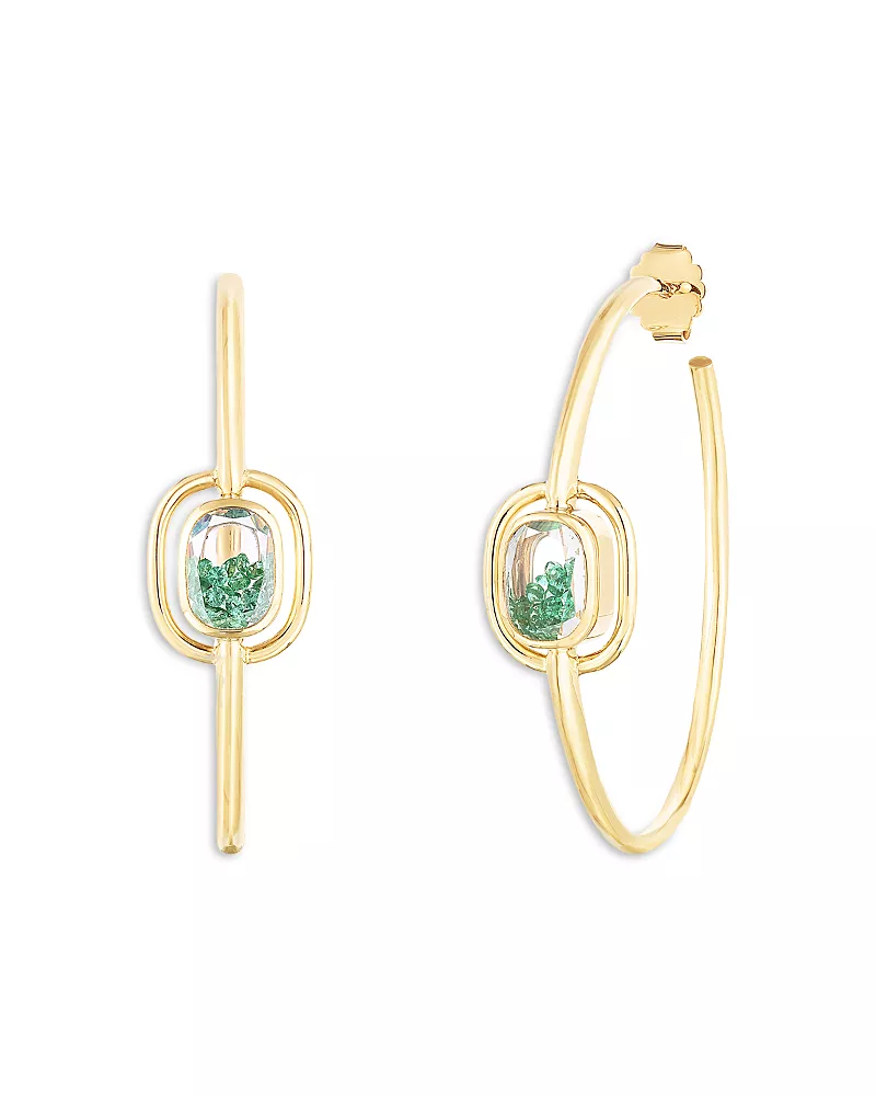 Moritz Glik 18K Yellow Gold Emerald Elo Hoop Earrings