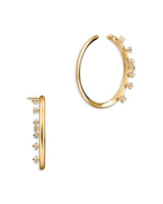 18K Yellow Gold Floating Diamond Barre Medium Hoop Earrings