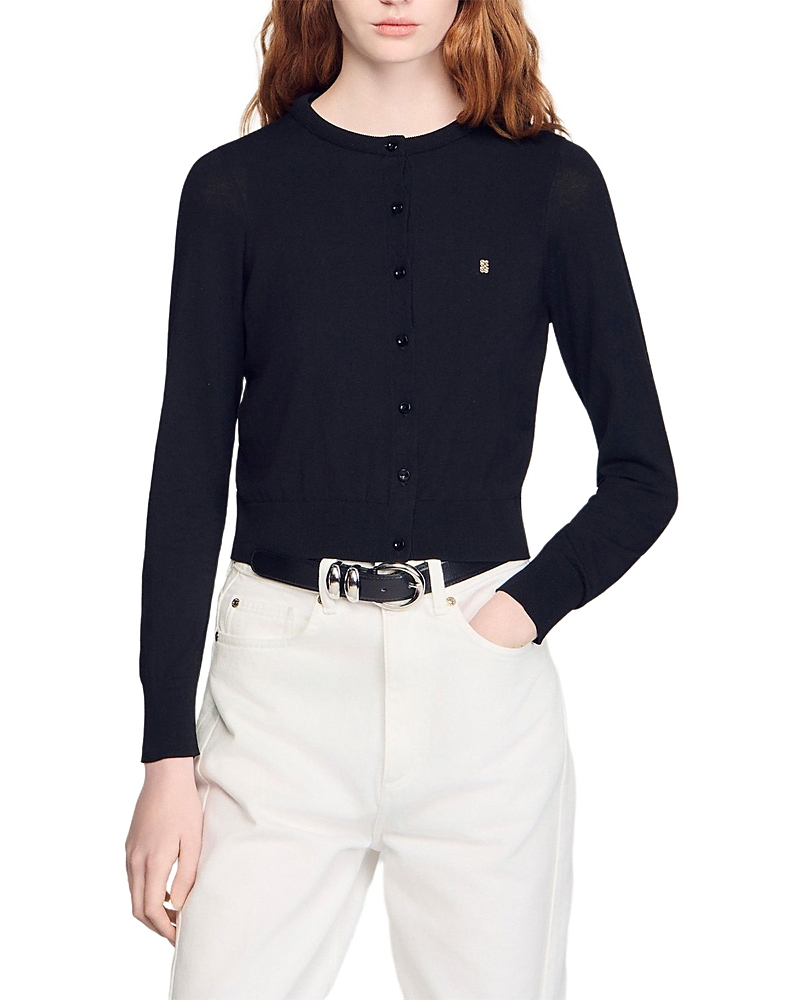 Sandro Round Neck Cropped Cardigan Sweater