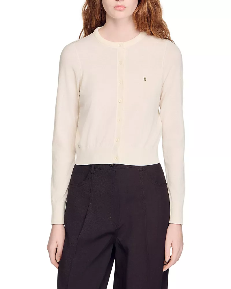 Sandro Round Neck Cropped Cardigan Sweater