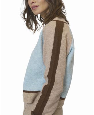  Women's Ash Color Blocked V Neck Sweater
