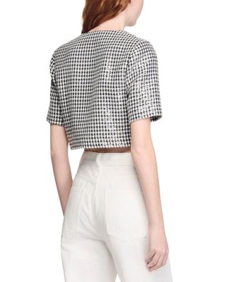 Cropped Houndstooth Tweed Jacket